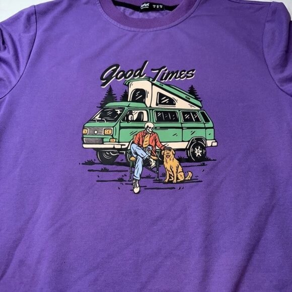 RoMwe Graphic Sweatshirt Purple Skull Man Dog Old Camper Long Sleeves Men Med - Picture 2 of 6